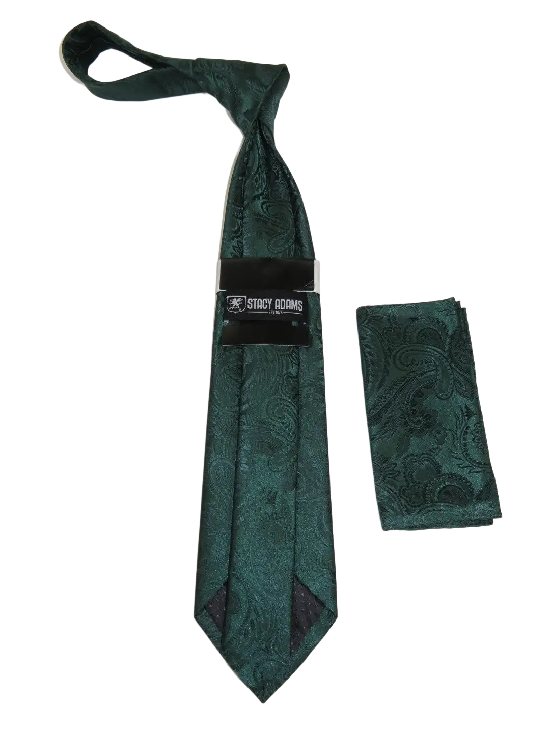 Men's Stacy Adams Tie and Hankie Set Woven Silky Satin #SAT106 Green Paisley