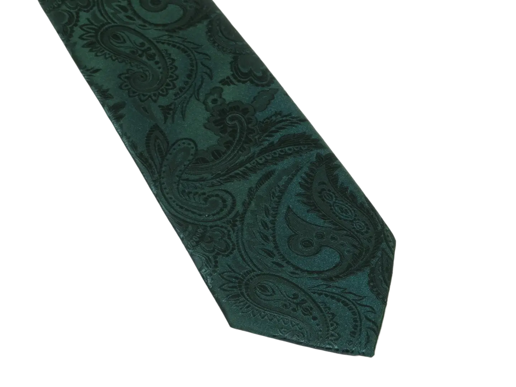 Men's Stacy Adams Tie and Hankie Set Woven Silky Satin #SAT106 Green Paisley