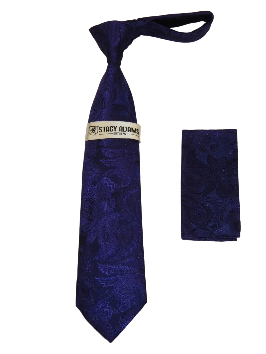 Men's Stacy Adams Tie and Hankie Set Woven Silky Satin #SAT107 Purple Paisley