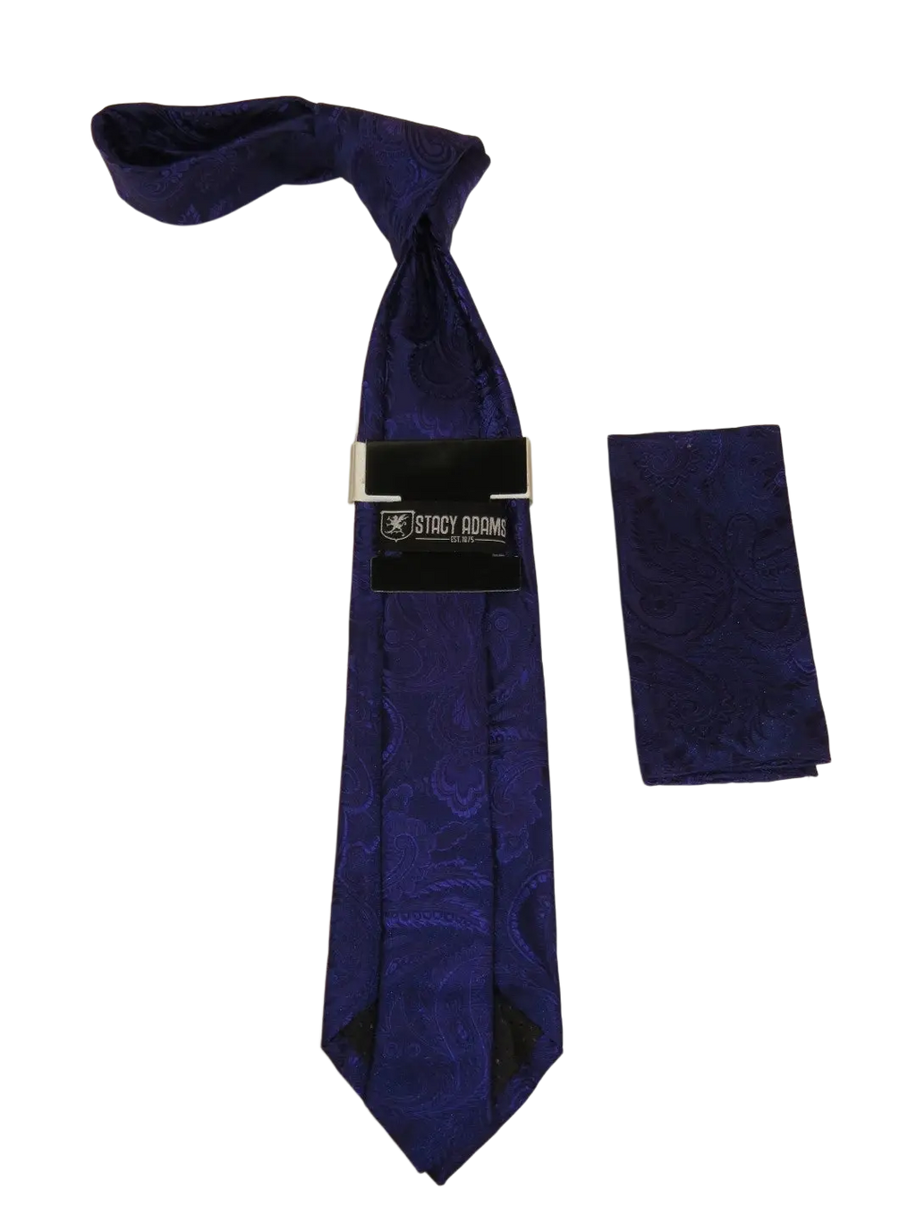Men's Stacy Adams Tie and Hankie Set Woven Silky Satin #SAT107 Purple Paisley