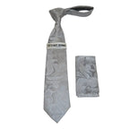 Men's Stacy Adams Tie and Hankie Set Fancy Woven Silky Satin #SAT108 Silver