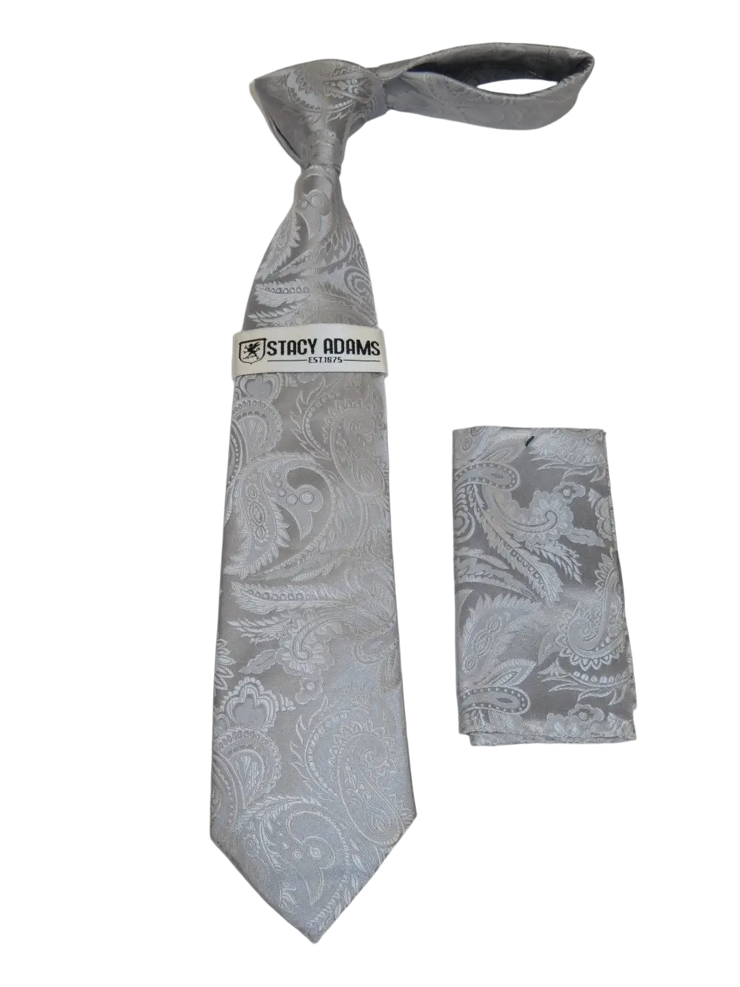 Men's Stacy Adams Tie and Hankie Set Fancy Woven Silky Satin #SAT108 Silver