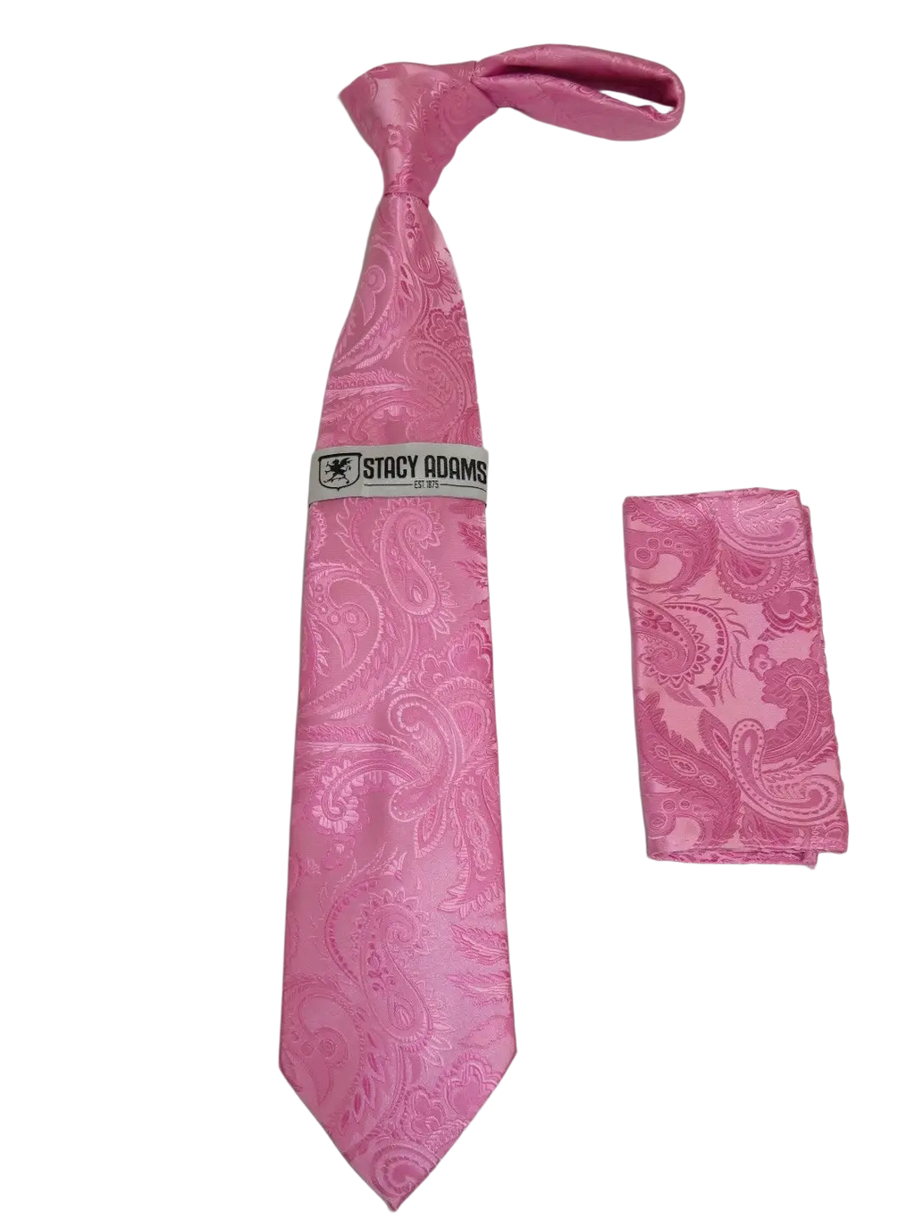 Men's Stacy Adams Tie and Hankie Set Woven Silky Satin #SAT110 Pink Paisley