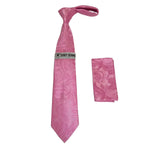 Men's Stacy Adams Tie and Hankie Set Woven Silky Satin #SAT110 Pink Paisley