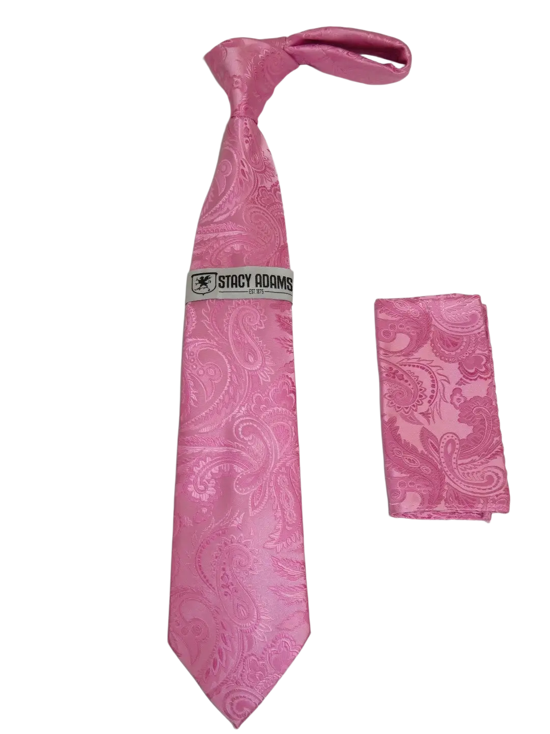 Men's Stacy Adams Tie and Hankie Set Woven Silky Satin #SAT110 Pink Paisley