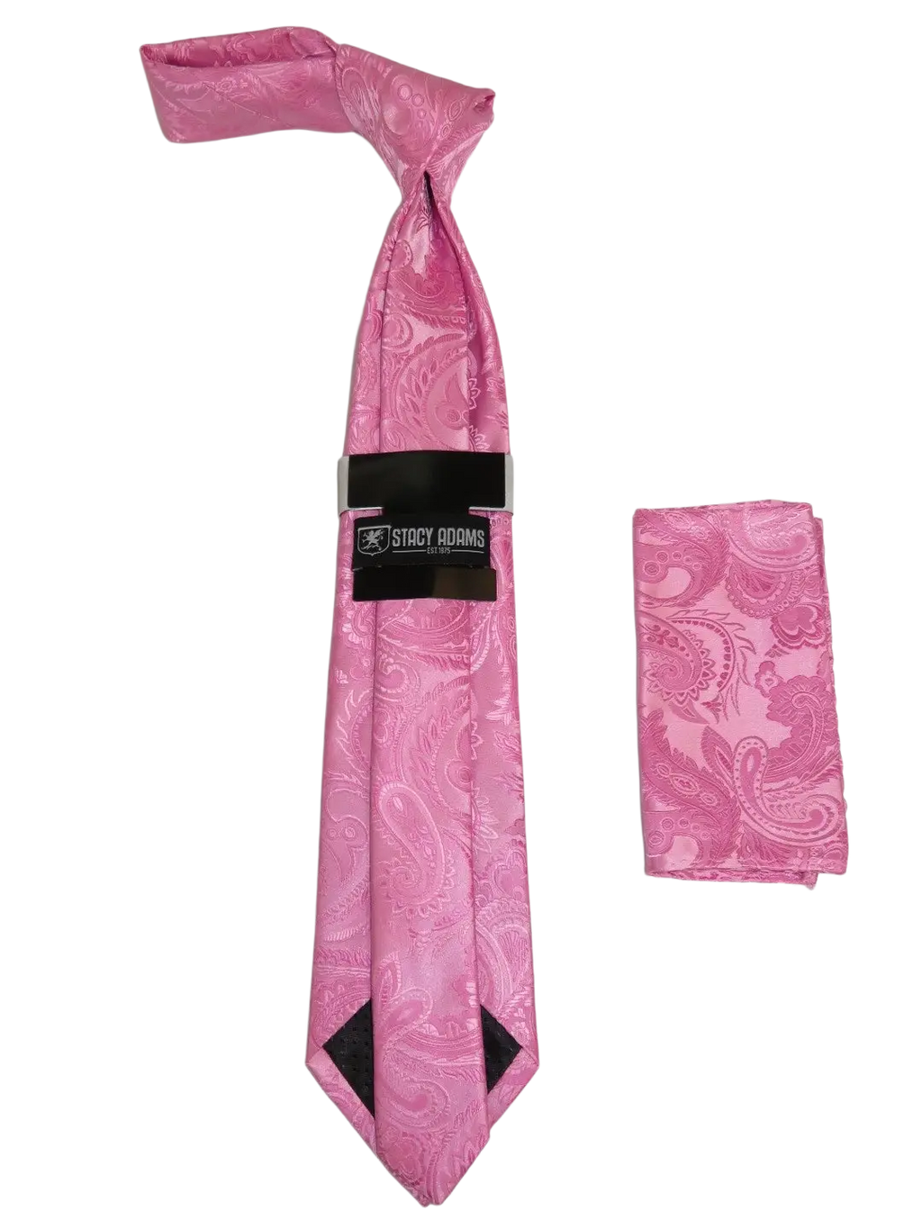 Men's Stacy Adams Tie and Hankie Set Woven Silky Satin #SAT110 Pink Paisley