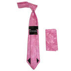Men's Stacy Adams Tie and Hankie Set Woven Silky Satin #SAT110 Pink Paisley