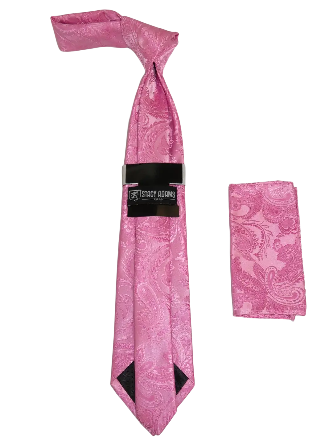 Men's Stacy Adams Tie and Hankie Set Woven Silky Satin #SAT110 Pink Paisley