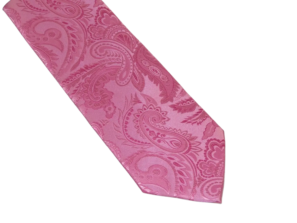 Men's Stacy Adams Tie and Hankie Set Woven Silky Satin #SAT110 Pink Paisley