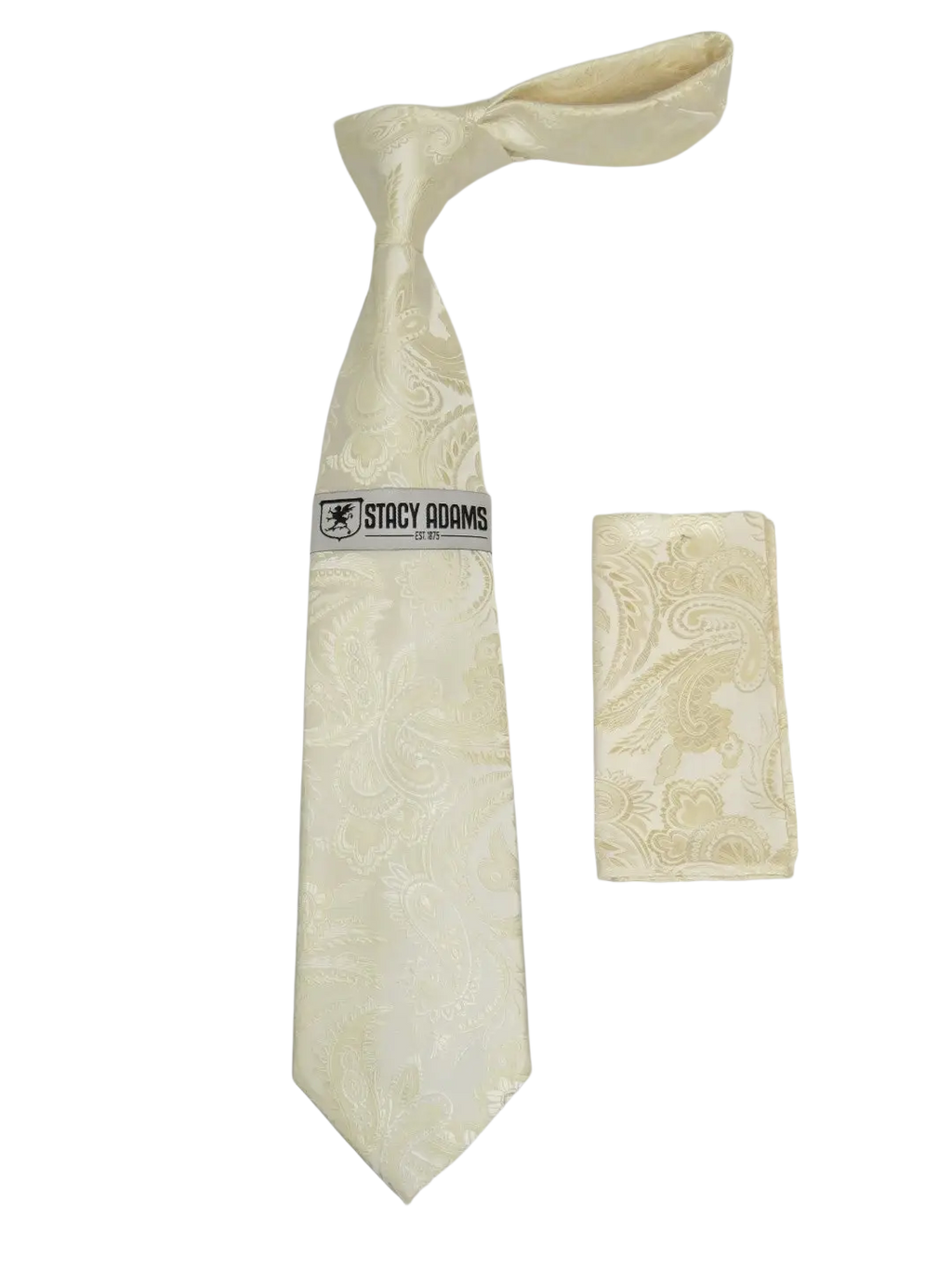 Men's Stacy Adams Tie and Hankie Set Woven Silky Satin #SAT111 Ivory Paisley