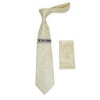 Men's Stacy Adams Tie and Hankie Set Woven Silky Satin #SAT111 Ivory Paisley