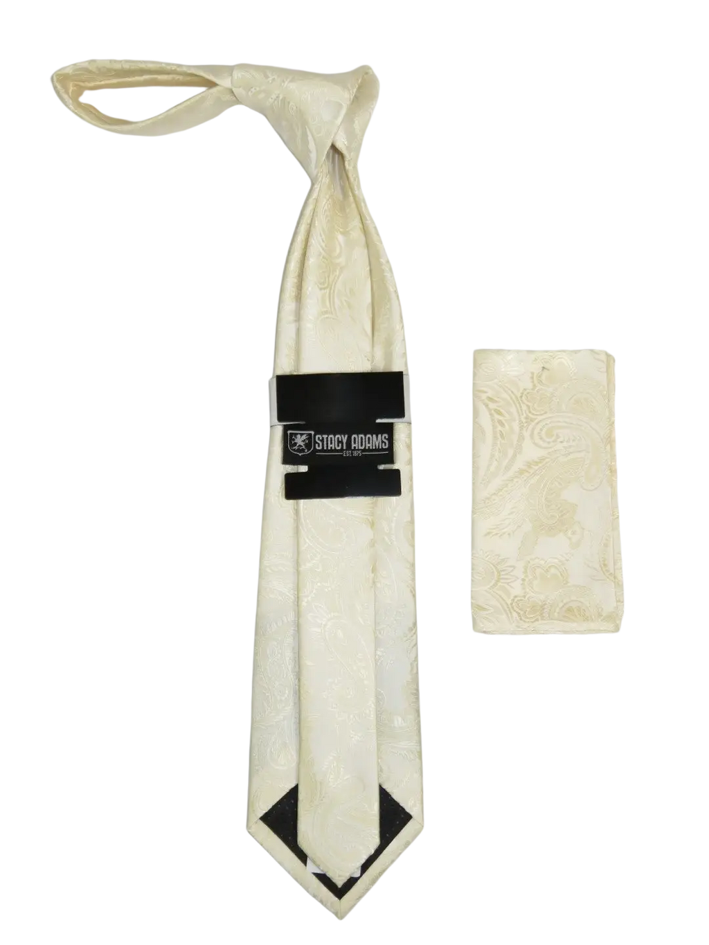 Men's Stacy Adams Tie and Hankie Set Woven Silky Satin #SAT111 Ivory Paisley