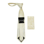 Men's Stacy Adams Tie and Hankie Set Woven Silky Satin #SAT111 Ivory Paisley