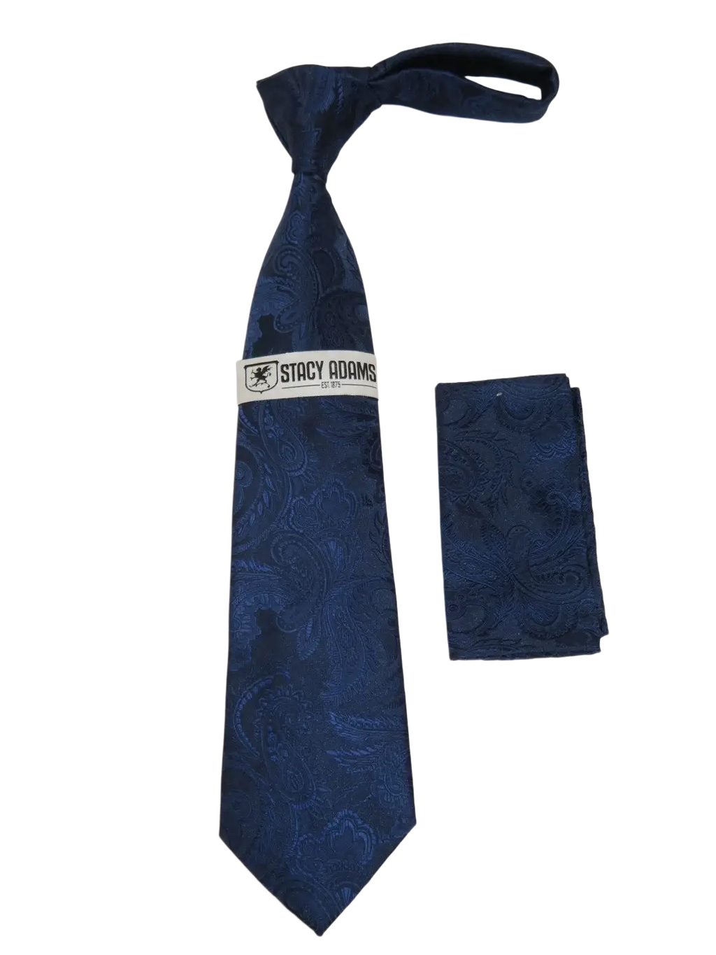 Men's Stacy Adams Tie and Hankie Set Fancy Woven Silky Satin #SAT112 Navy