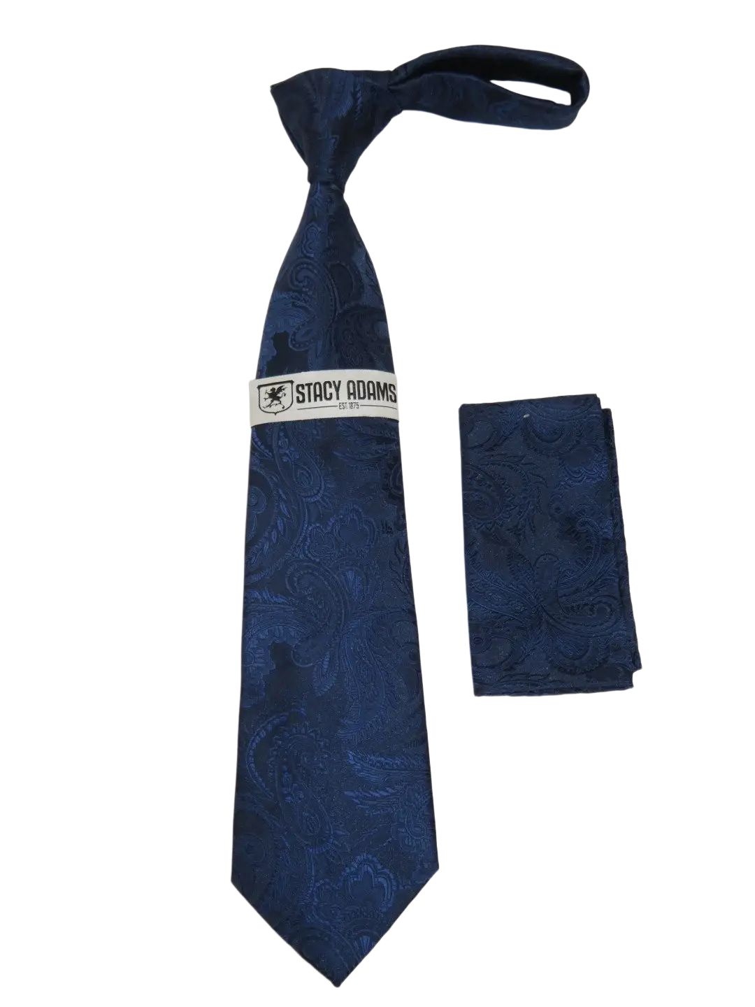Men's Stacy Adams Tie and Hankie Set Fancy Woven Silky Satin #SAT112 Navy