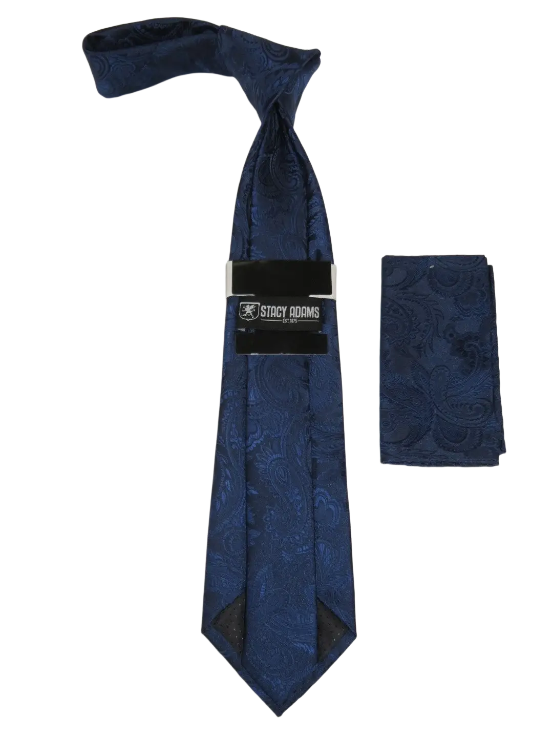 Men's Stacy Adams Tie and Hankie Set Fancy Woven Silky Satin #SAT112 Navy