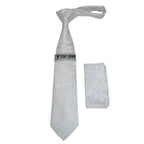 Men's Stacy Adams Tie and Hankie Set Woven Silky Satin #SAT115 White Paisley