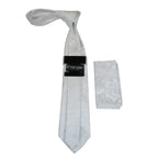 Men's Stacy Adams Tie and Hankie Set Woven Silky Satin #SAT115 White Paisley