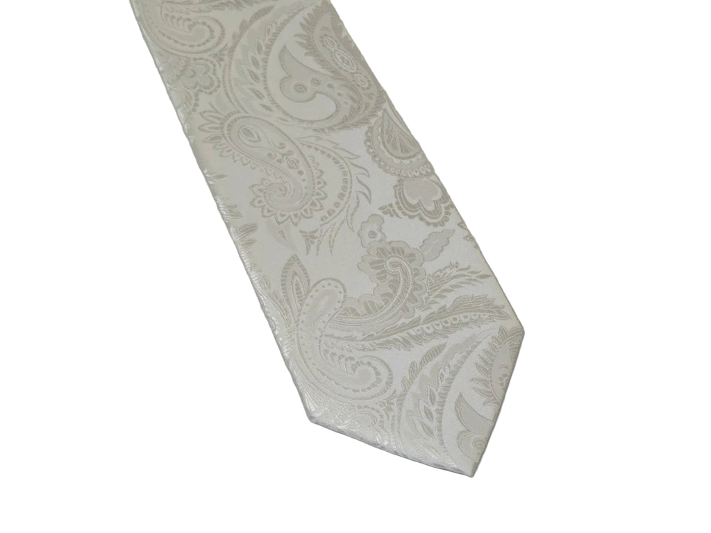 Men's Stacy Adams Tie and Hankie Set Woven Silky Satin #SAT115 White Paisley