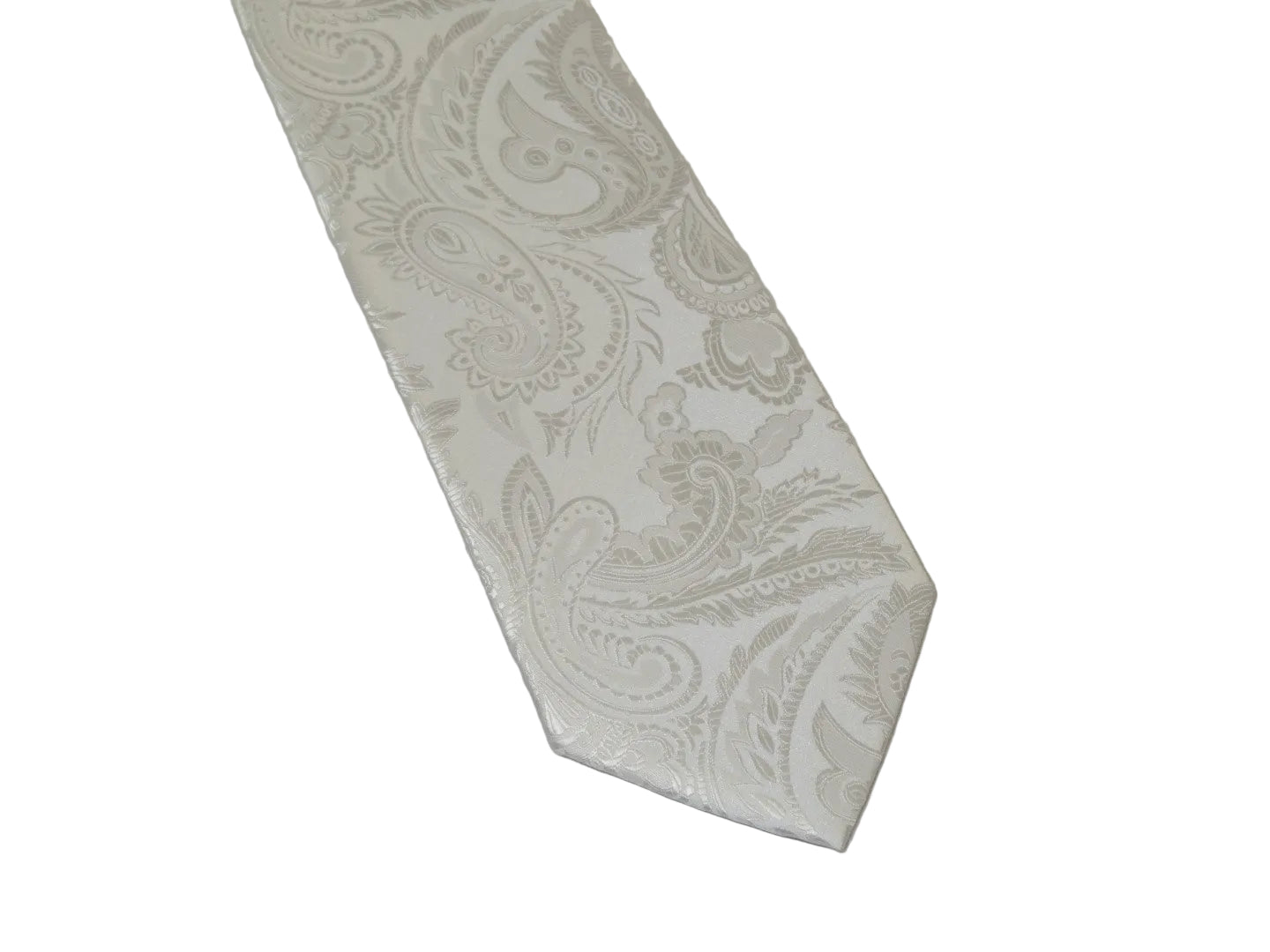 Men's Stacy Adams Tie and Hankie Set Woven Silky Satin #SAT115 White Paisley