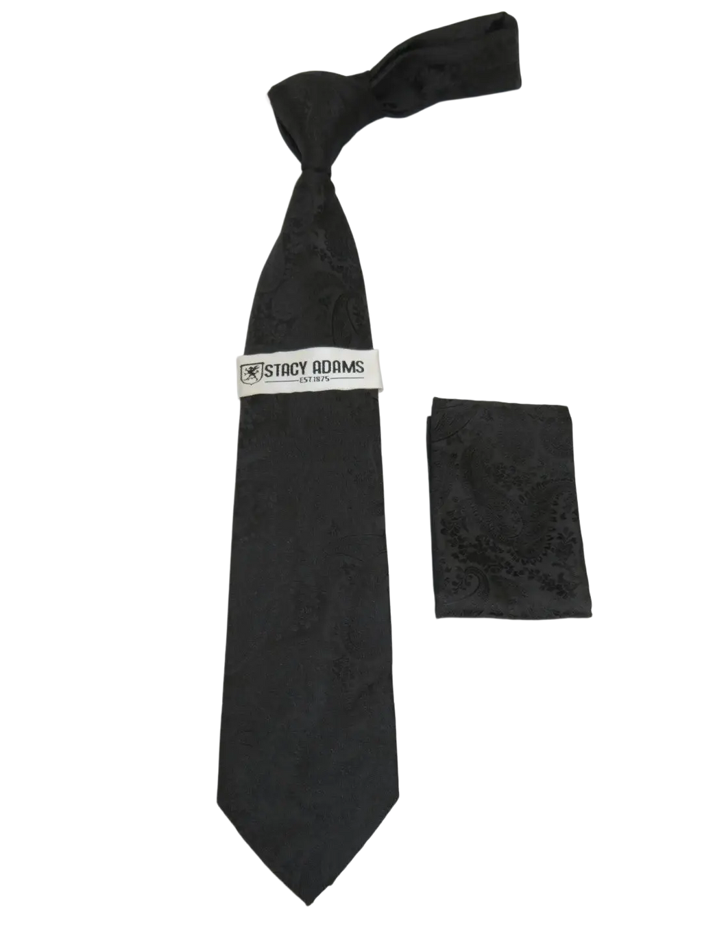 Men's Stacy Adams Tie and Hankie Set Woven Silky Satin #SAT116 Black Paisley