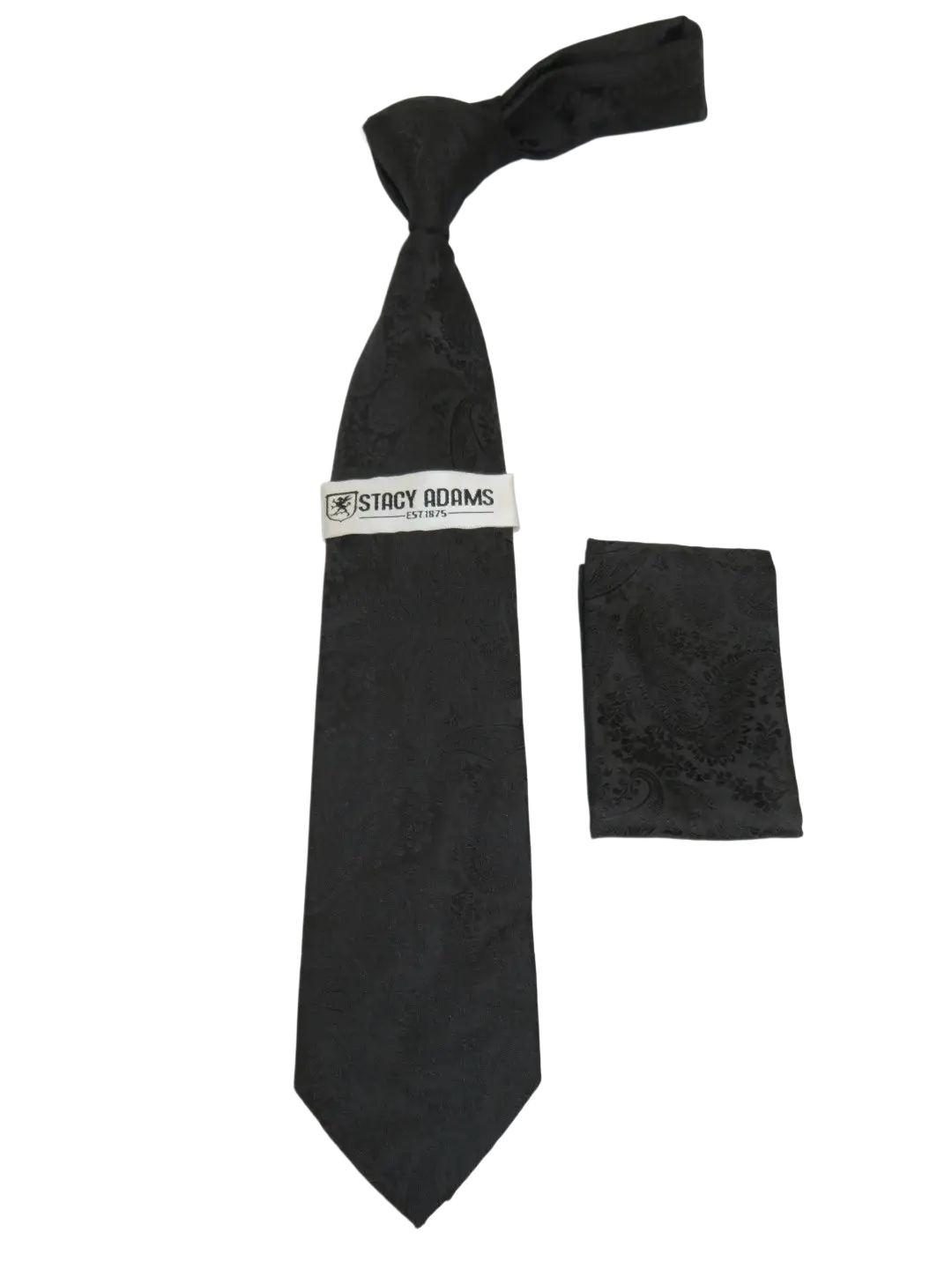 Men's Stacy Adams Tie and Hankie Set Woven Silky Satin #SAT116 Black Paisley