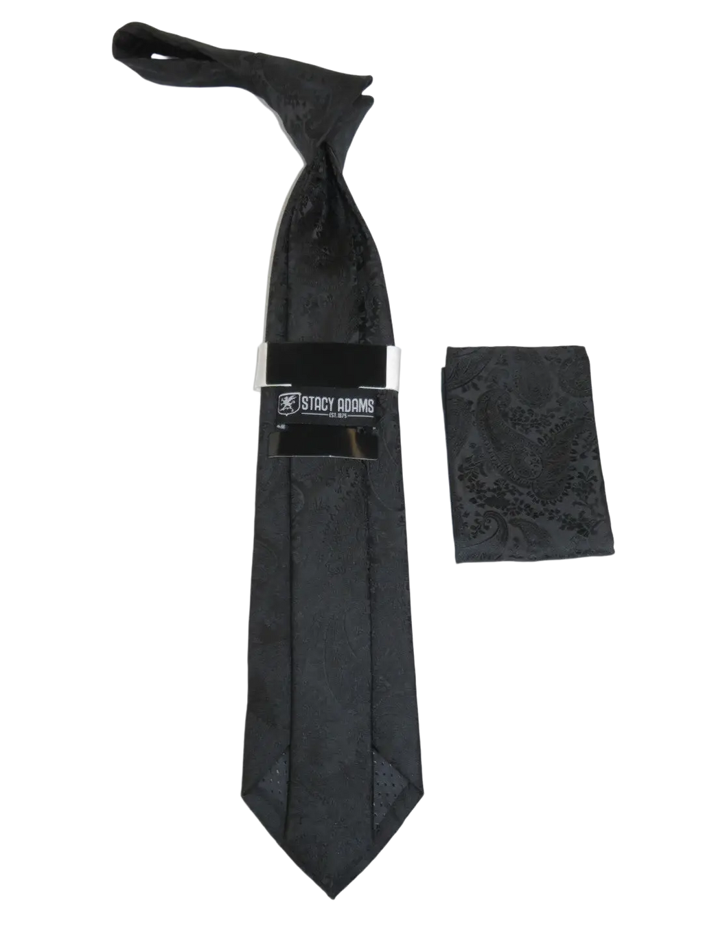 Men's Stacy Adams Tie and Hankie Set Woven Silky Satin #SAT116 Black Paisley