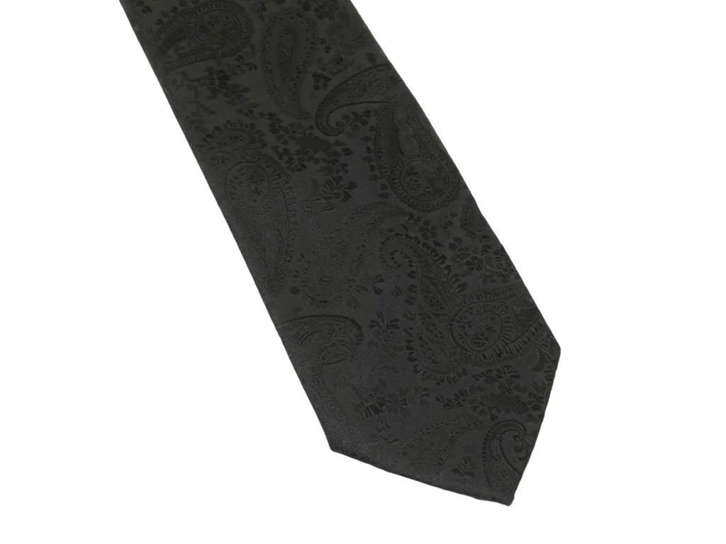 Men's Stacy Adams Tie and Hankie Set Woven Silky Satin #SAT116 Black Paisley