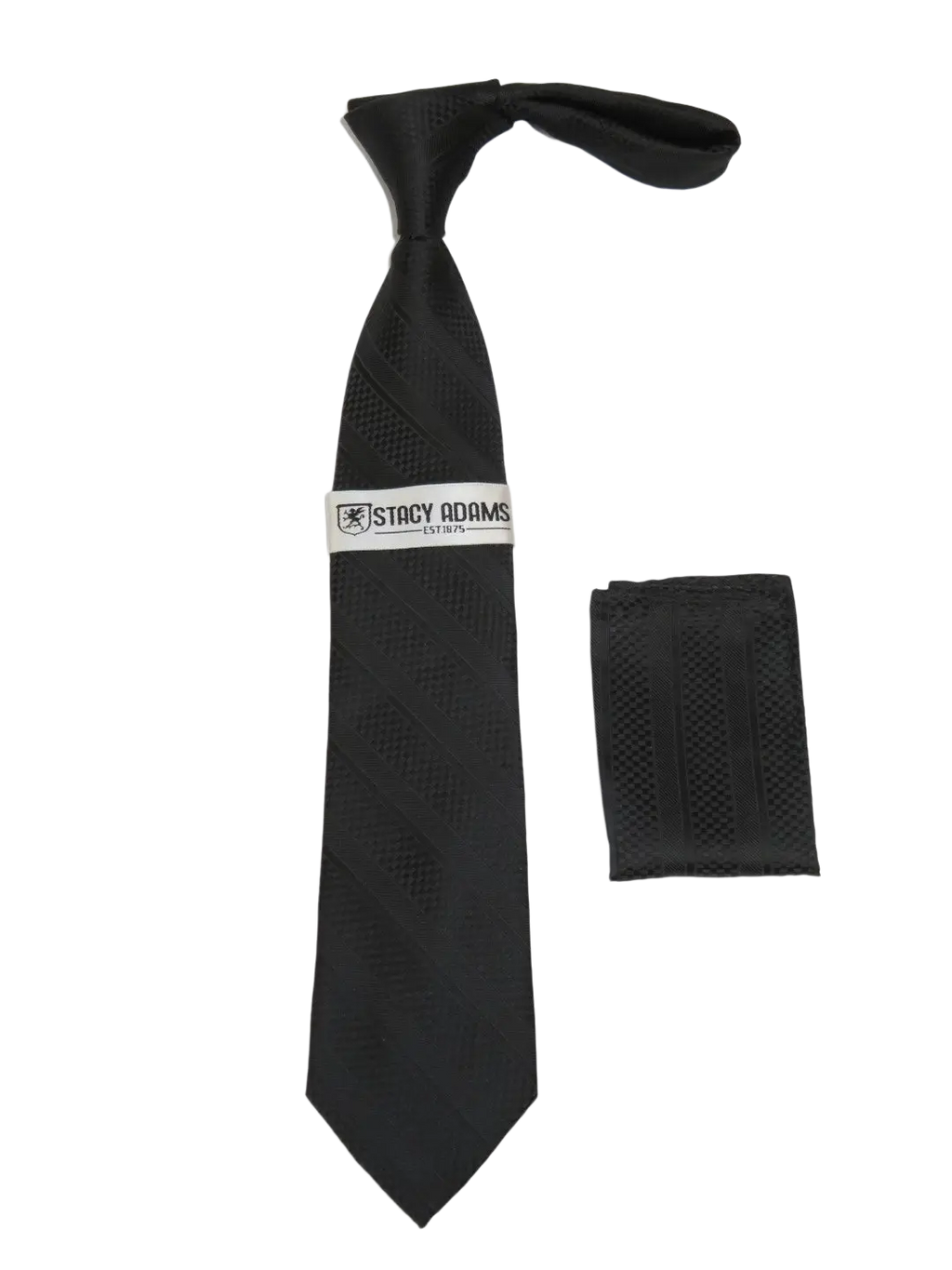 Men's Stacy Adams Tie and Hankie Set Fancy Woven Silky Satin #SAT117 Black