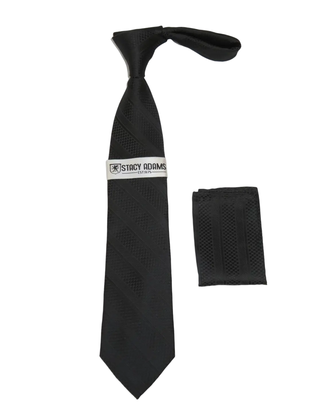 Men's Stacy Adams Tie and Hankie Set Fancy Woven Silky Satin #SAT117 Black