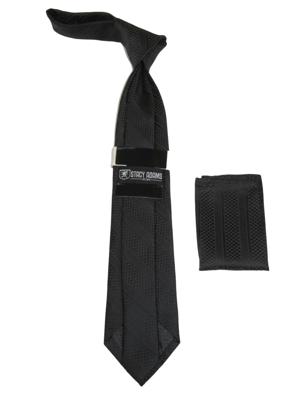 Men's Stacy Adams Tie and Hankie Set Fancy Woven Silky Satin #SAT117 Black