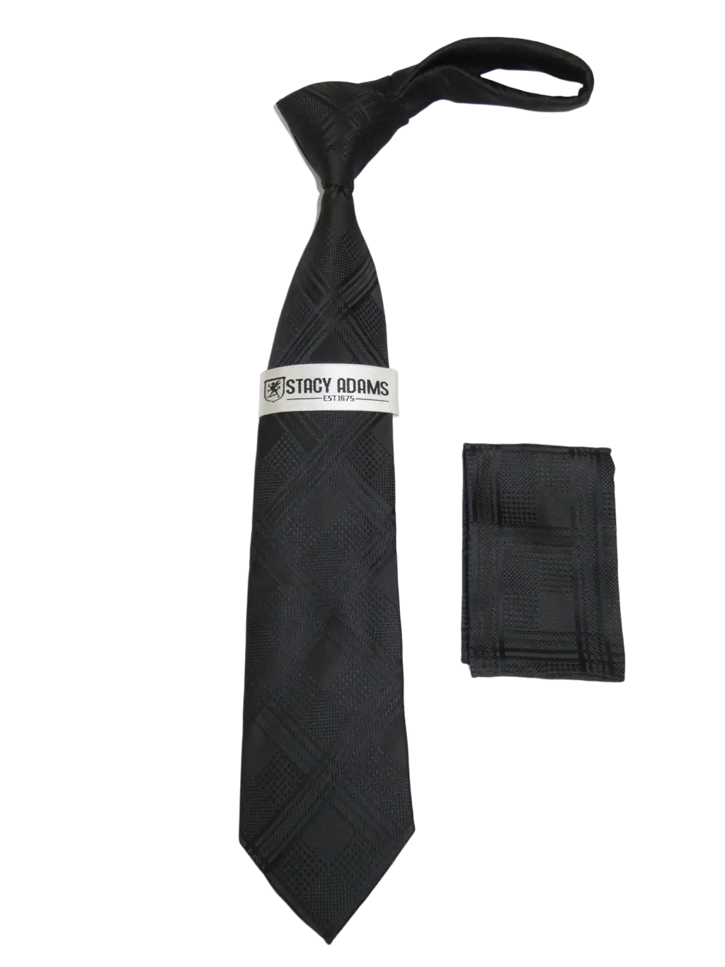 Men's Stacy Adams Tie and Hankie Set Fancy Woven Silky Satin #SAT118 Black