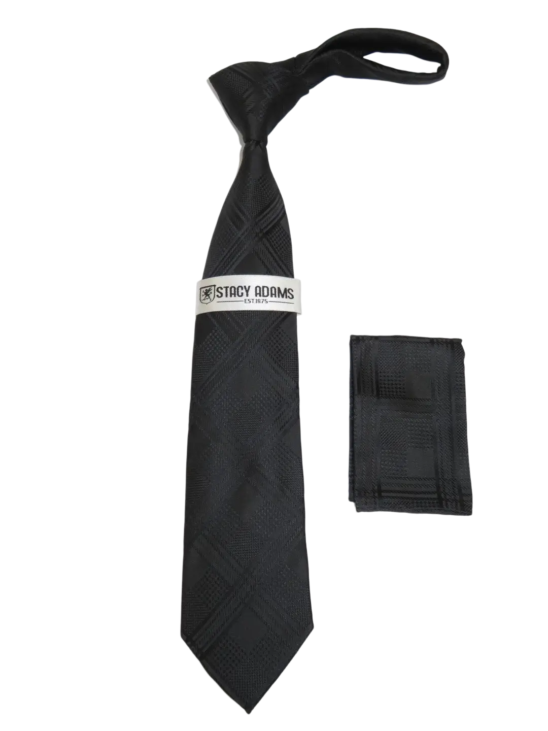 Men's Stacy Adams Tie and Hankie Set Fancy Woven Silky Satin #SAT118 Black