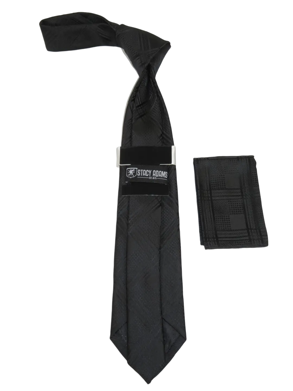 Men's Stacy Adams Tie and Hankie Set Fancy Woven Silky Satin #SAT118 Black