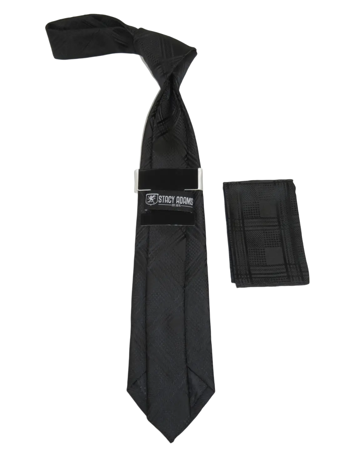 Men's Stacy Adams Tie and Hankie Set Fancy Woven Silky Satin #SAT118 Black