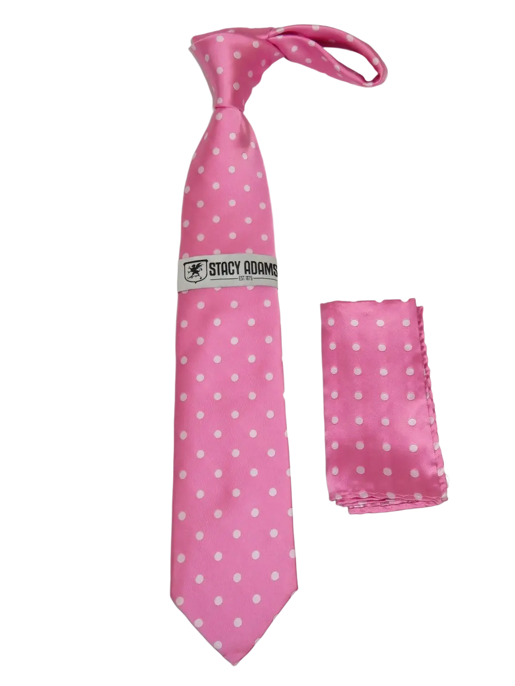 Men's Stacy Adams Tie and Hankie Set Woven Silky Satin #SAT119 Pink Polka Dot