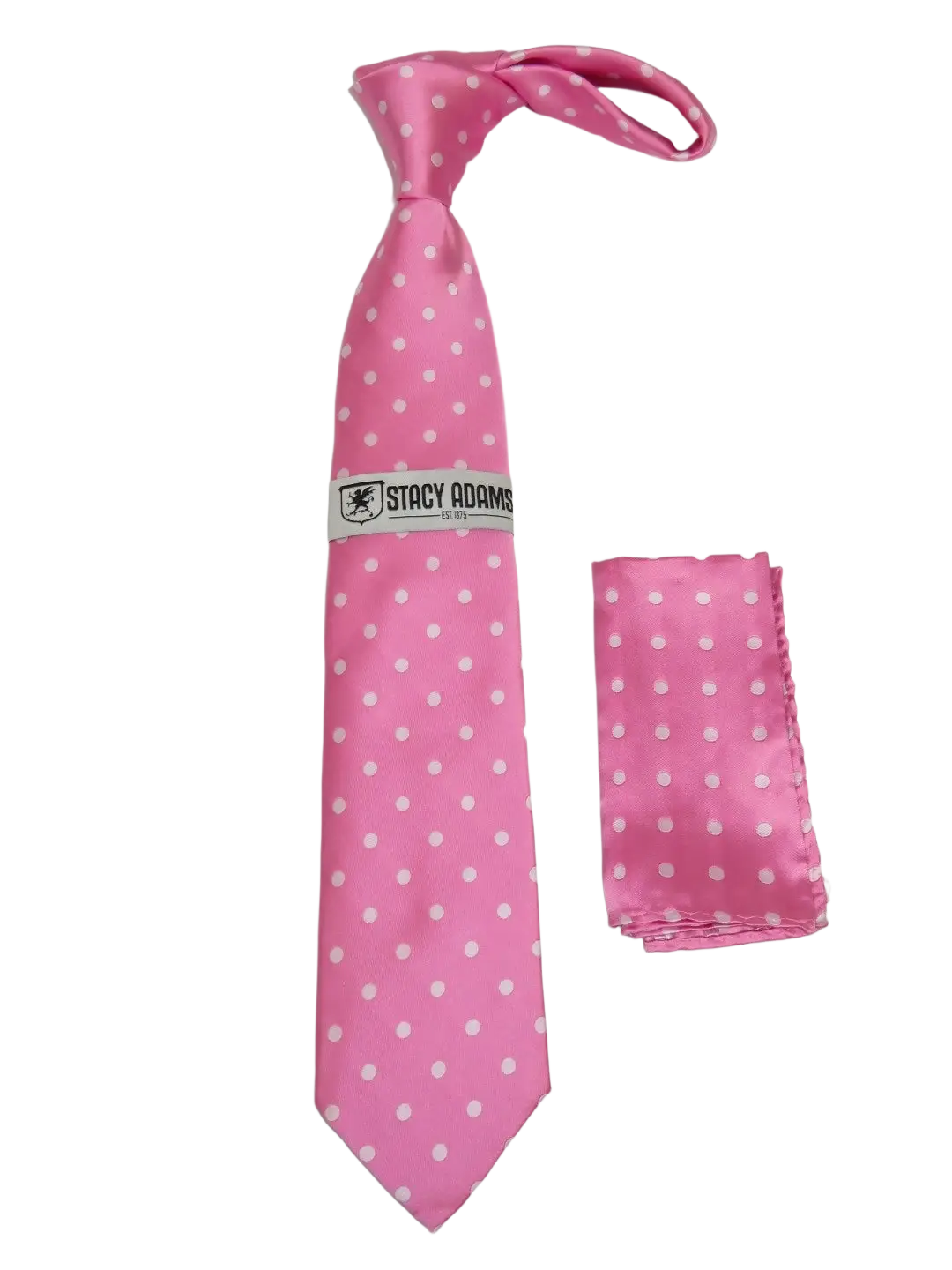 Men's Stacy Adams Tie and Hankie Set Woven Silky Satin #SAT119 Pink Polka Dot