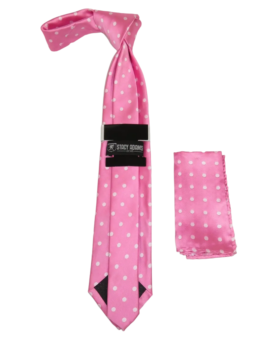 Men's Stacy Adams Tie and Hankie Set Woven Silky Satin #SAT119 Pink Polka Dot