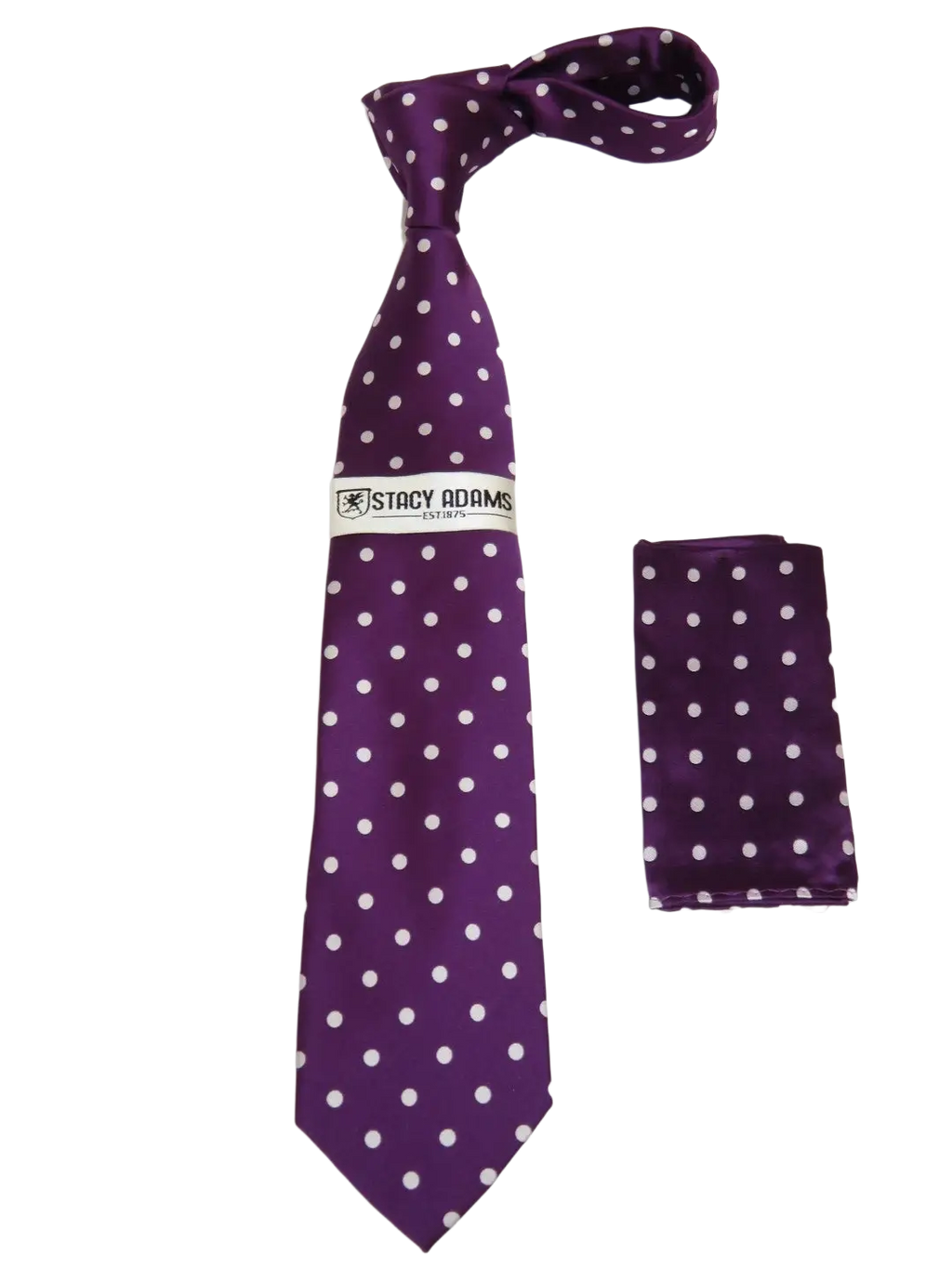 Men's Stacy Adams Tie and Hankie Set Woven Silky Satin #SAT120 Purple Polka Dot