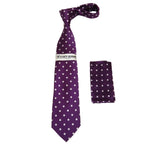 Men's Stacy Adams Tie and Hankie Set Woven Silky Satin #SAT120 Purple Polka Dot