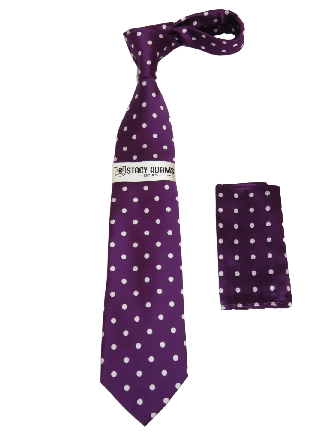 Men's Stacy Adams Tie and Hankie Set Woven Silky Satin #SAT120 Purple Polka Dot