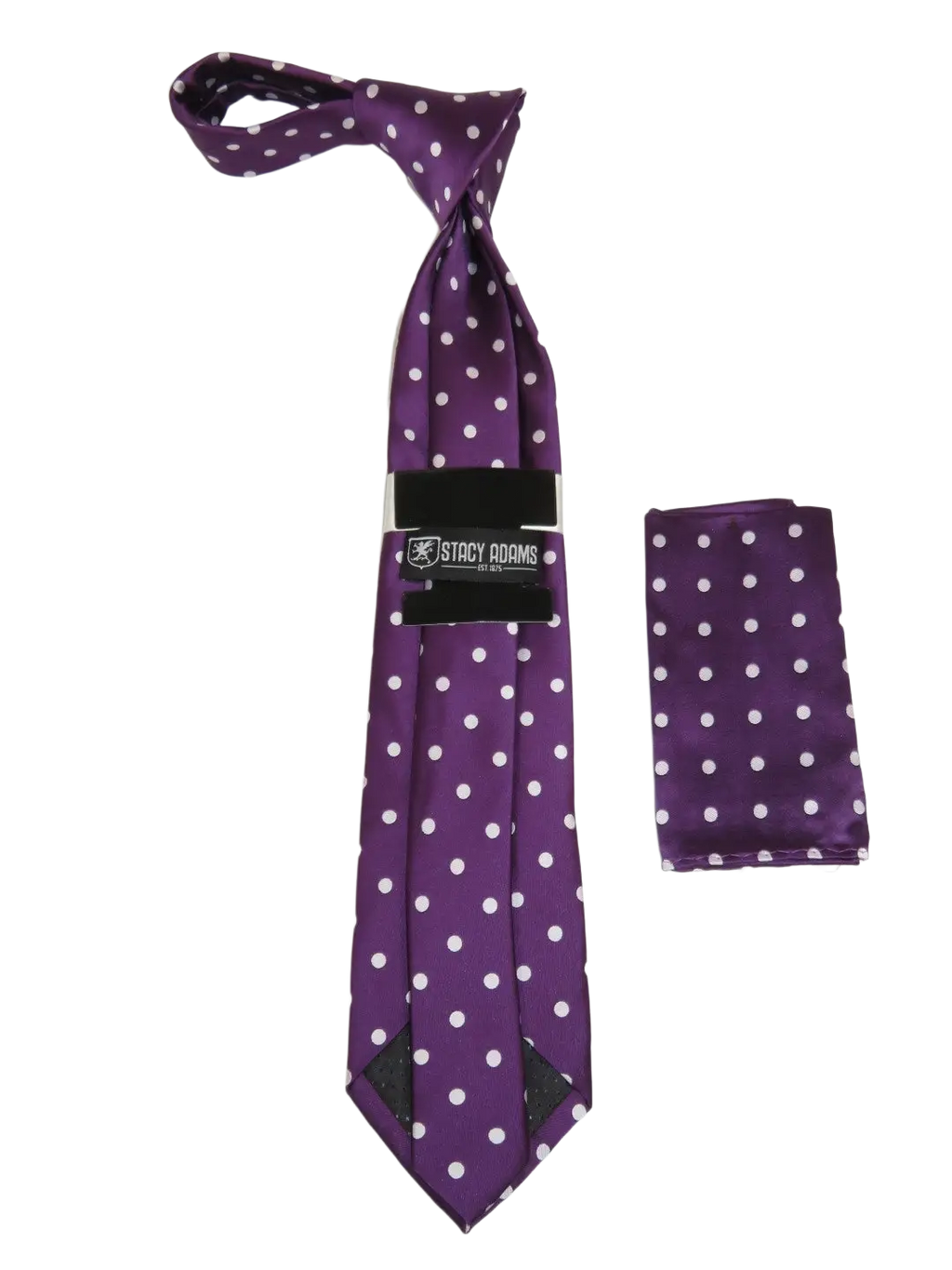 Men's Stacy Adams Tie and Hankie Set Woven Silky Satin #SAT120 Purple Polka Dot