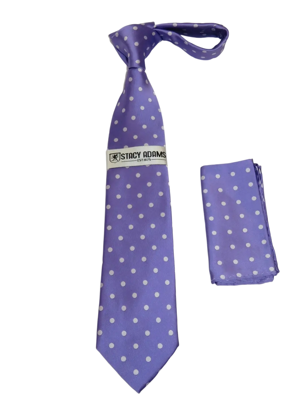 Men's Stacy Adams Tie and Hankie Set Woven Silky Satin #SAT121 Lilac Polka Dot