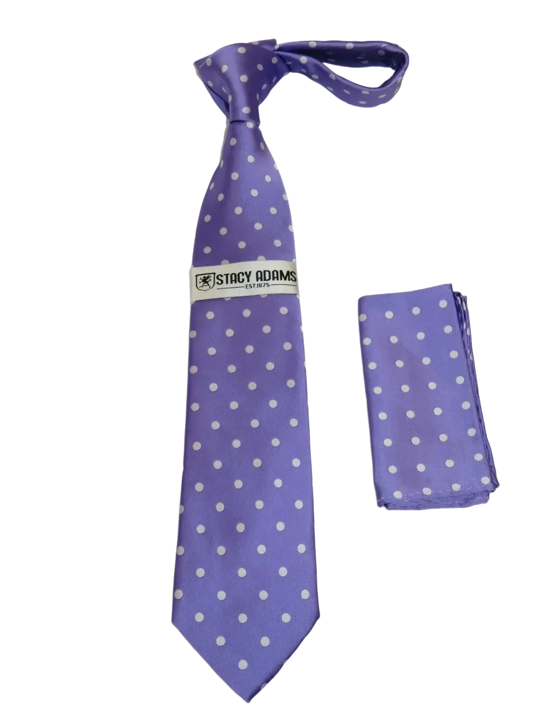 Men's Stacy Adams Tie and Hankie Set Woven Silky Satin #SAT121 Lilac Polka Dot