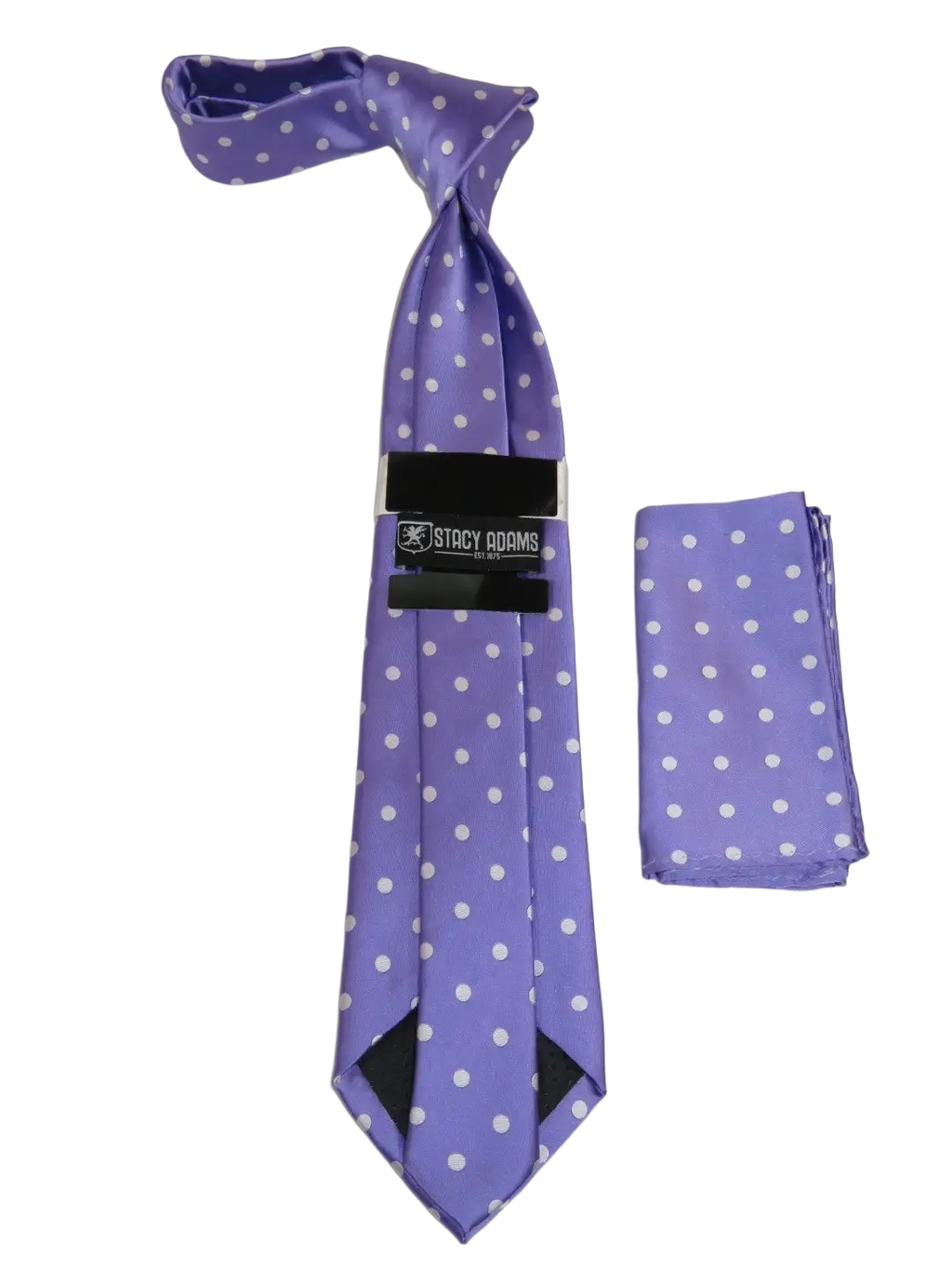 Men's Stacy Adams Tie and Hankie Set Woven Silky Satin #SAT121 Lilac Polka Dot