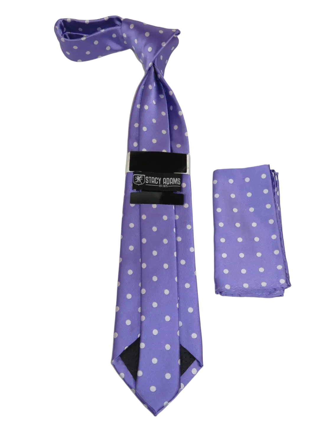Men's Stacy Adams Tie and Hankie Set Woven Silky Satin #SAT121 Lilac Polka Dot