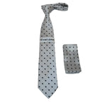 Men's Stacy Adams Tie and Hankie Set Woven Silky Satin #SAT122 Silver Polka Dot