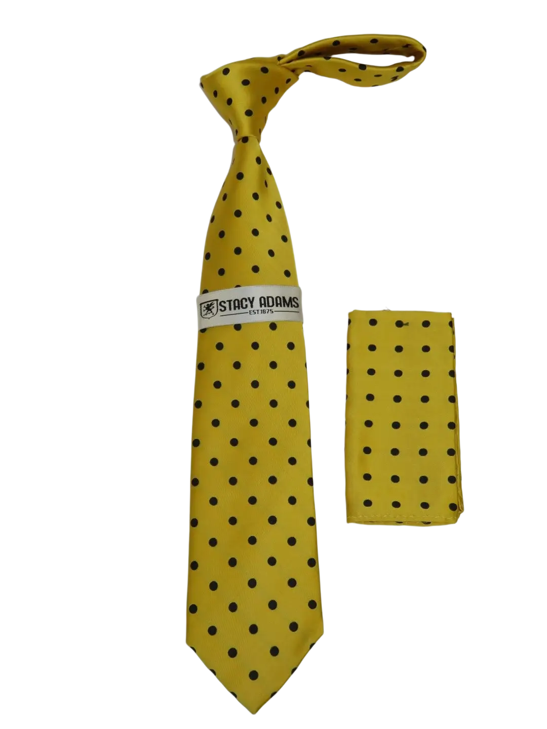 Men's Stacy Adams Tie and Hankie Set Woven Silky Satin #SAT123 Gold Polka Dot