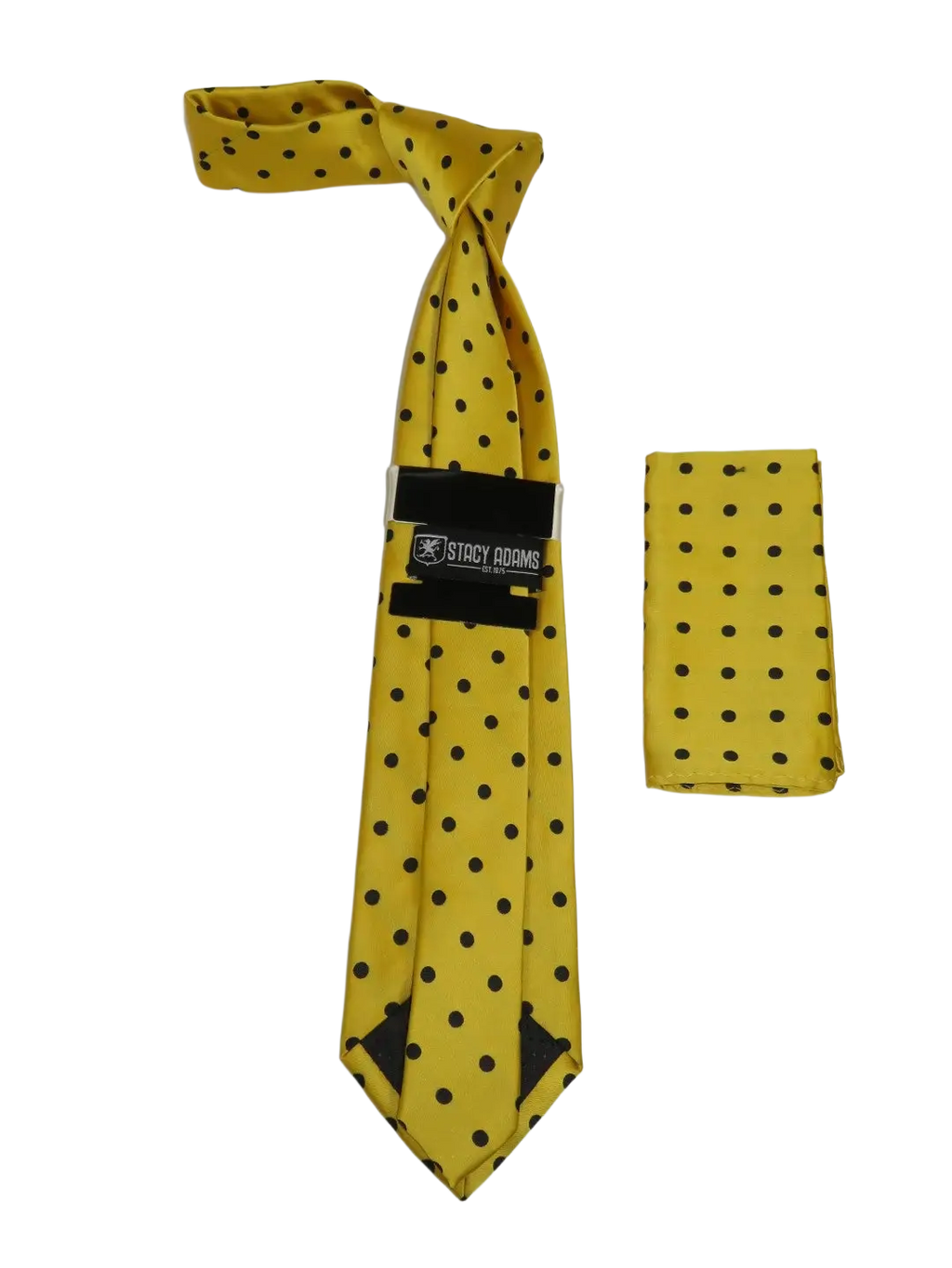 Men's Stacy Adams Tie and Hankie Set Woven Silky Satin #SAT123 Gold Polka Dot