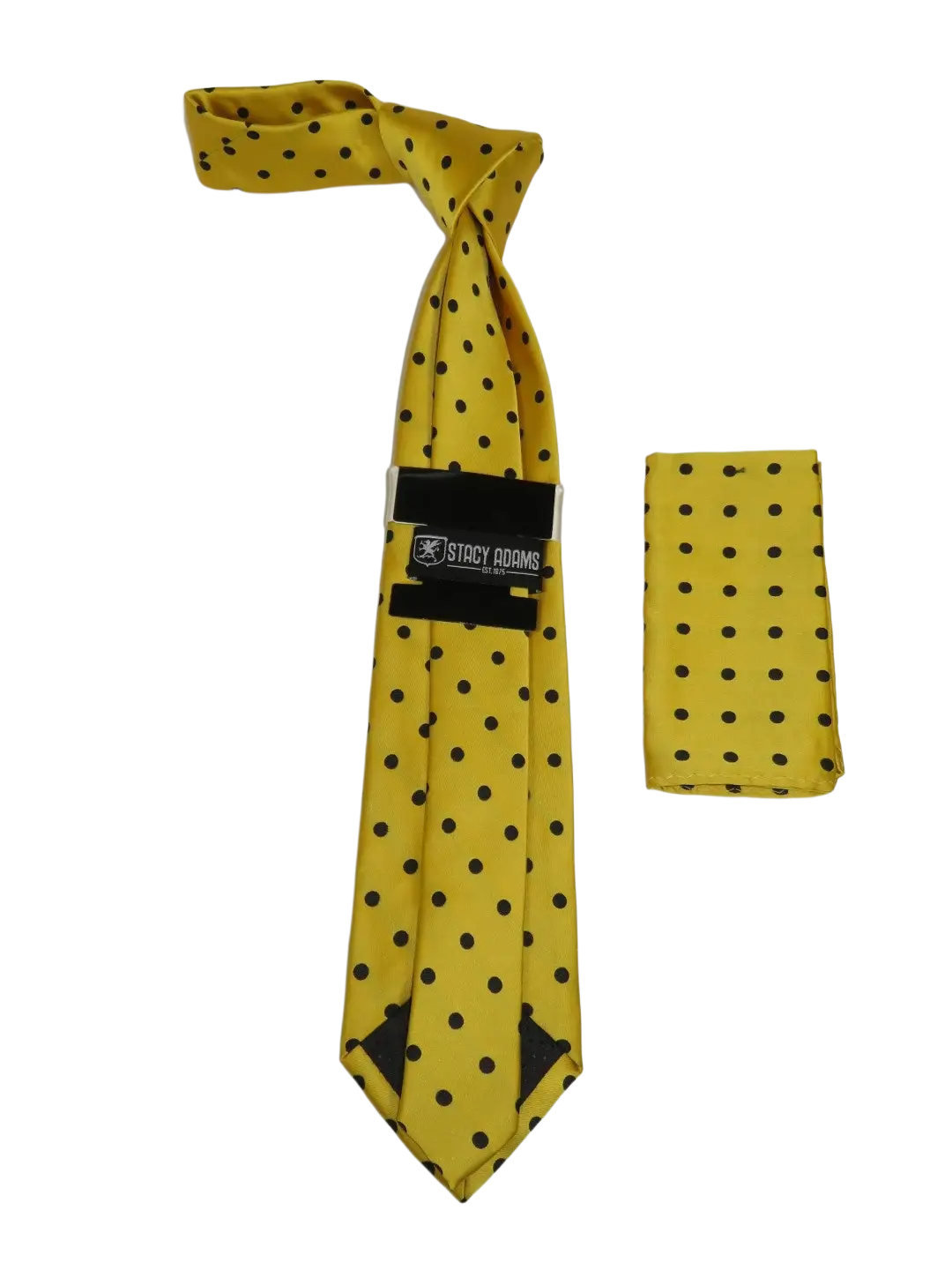 Men's Stacy Adams Tie and Hankie Set Woven Silky Satin #SAT123 Gold Polka Dot